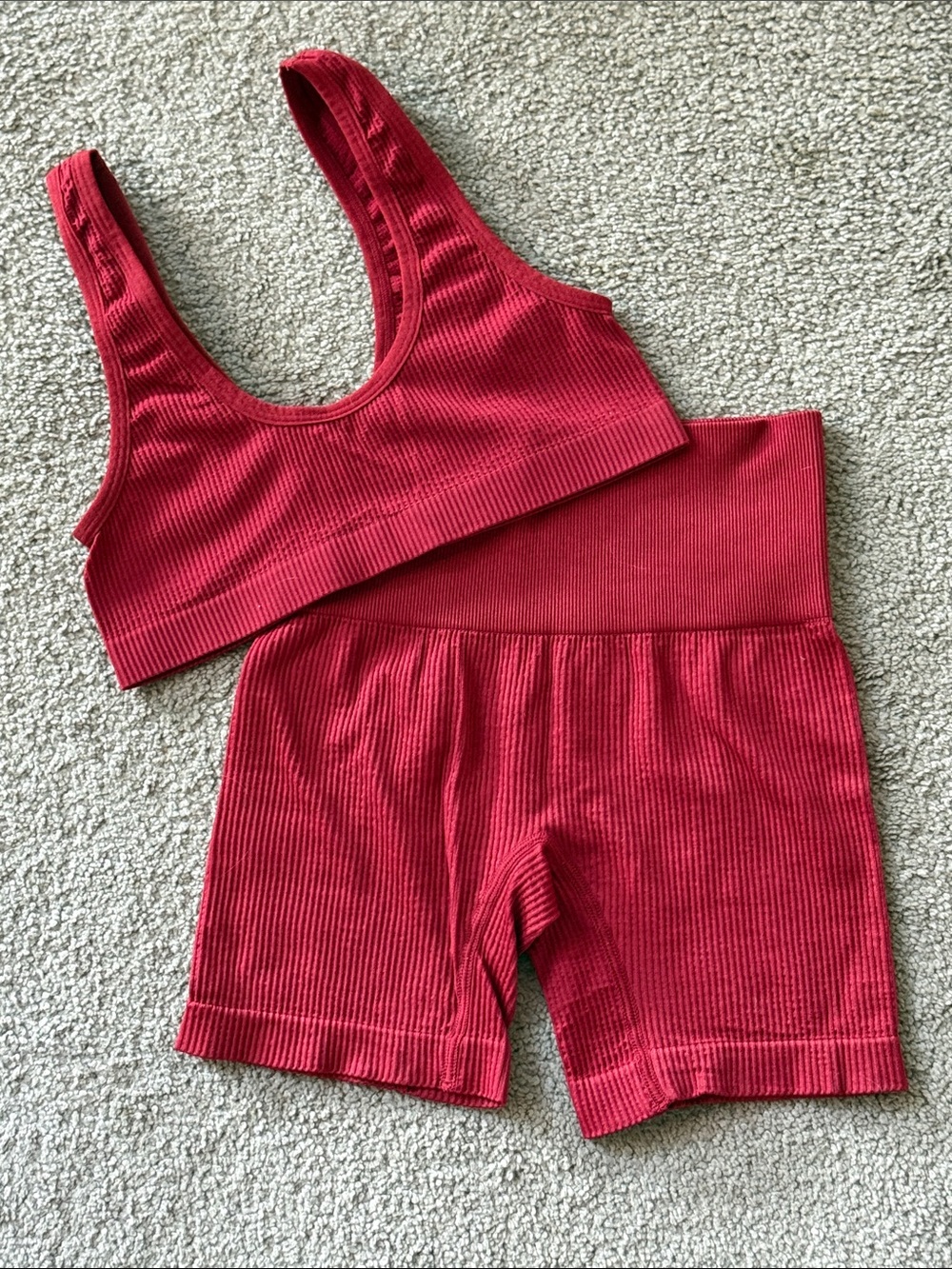 Colsie Women’s Seamless Ribbed Red Lounge Crop Tank & Shorts Set